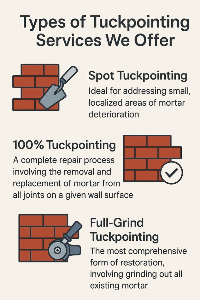 Tuckpointing and Brickwork Restoration 4 types of tuckpointing services we offer